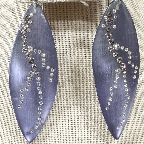 Signed Alexis Bittar Frosted Purple/Lavender with Crystal Drop Earrings - Picture 2 of 3